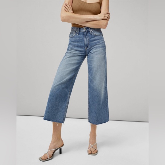 Rag & Bone Andi High Rise Wide Leg Raw Hem Jeans in Quinn Size 32 - Picture 3 of 16